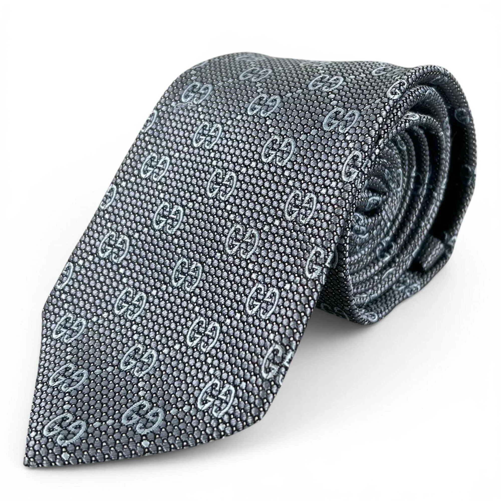 Gucci 100% Silk Gg Pattern Jacquard Tie, Blue, 148 X 7cm, Made In Italy, Auth...